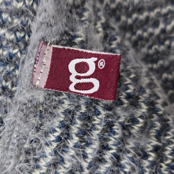 Y2K Gray Fuzzy Acrylic Poncho Cowl Neck 2000 Boho Abstract Dash Pattern One Size - Picture 5 of 8